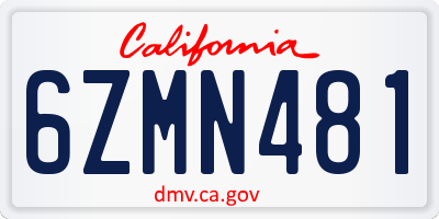 CA license plate 6ZMN481