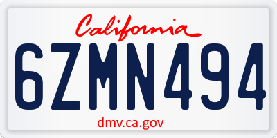 CA license plate 6ZMN494