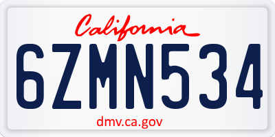 CA license plate 6ZMN534
