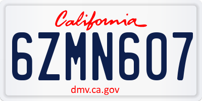 CA license plate 6ZMN607