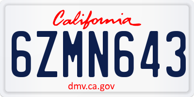 CA license plate 6ZMN643