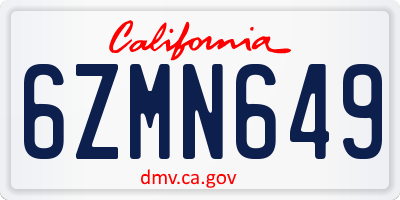 CA license plate 6ZMN649