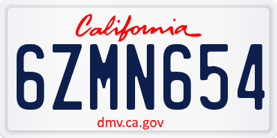 CA license plate 6ZMN654