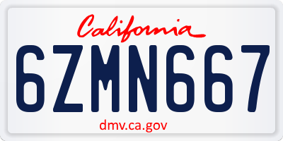 CA license plate 6ZMN667