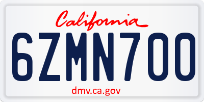 CA license plate 6ZMN700