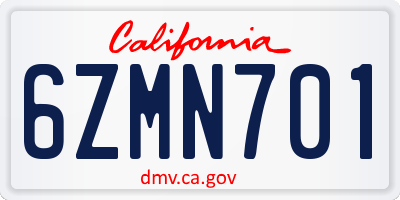 CA license plate 6ZMN701