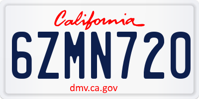 CA license plate 6ZMN720