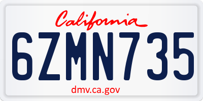 CA license plate 6ZMN735