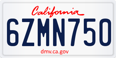 CA license plate 6ZMN750