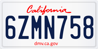 CA license plate 6ZMN758