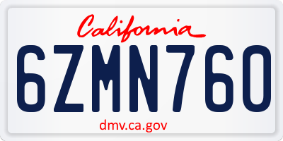CA license plate 6ZMN760