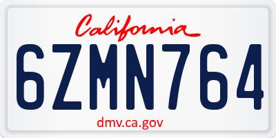 CA license plate 6ZMN764