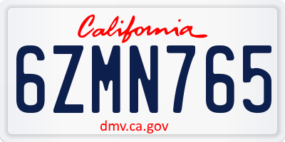 CA license plate 6ZMN765