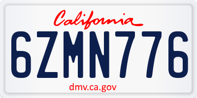 CA license plate 6ZMN776