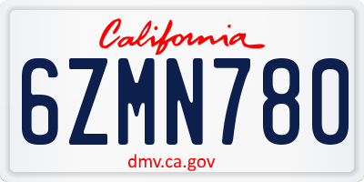 CA license plate 6ZMN780