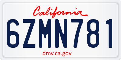 CA license plate 6ZMN781