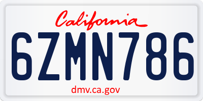 CA license plate 6ZMN786