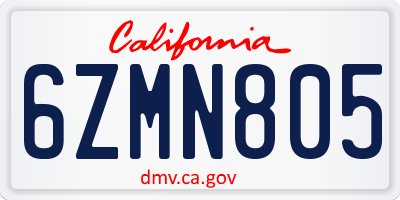 CA license plate 6ZMN805