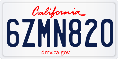 CA license plate 6ZMN820