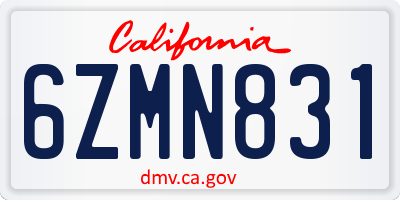 CA license plate 6ZMN831
