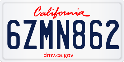 CA license plate 6ZMN862