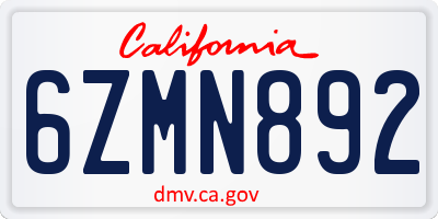 CA license plate 6ZMN892