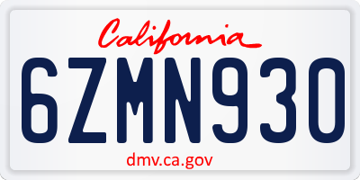 CA license plate 6ZMN930