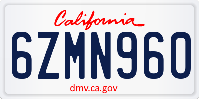 CA license plate 6ZMN960