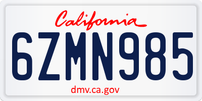 CA license plate 6ZMN985