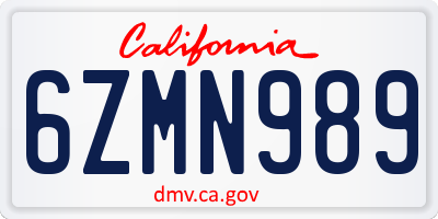 CA license plate 6ZMN989