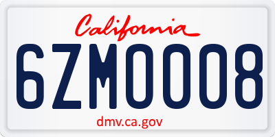 CA license plate 6ZMO008