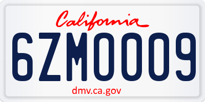 CA license plate 6ZMO009