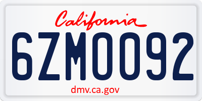 CA license plate 6ZMO092