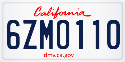CA license plate 6ZMO110