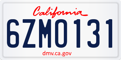 CA license plate 6ZMO131