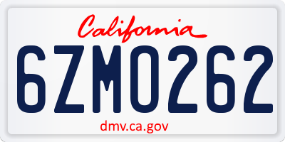 CA license plate 6ZMO262