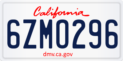 CA license plate 6ZMO296