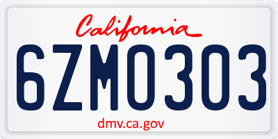 CA license plate 6ZMO303