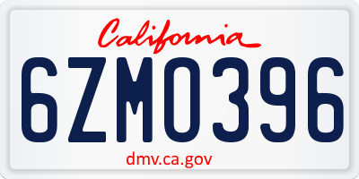 CA license plate 6ZMO396