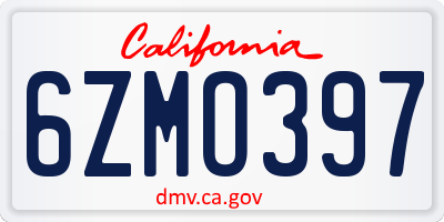 CA license plate 6ZMO397