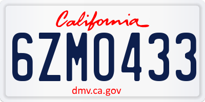 CA license plate 6ZMO433
