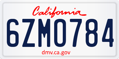 CA license plate 6ZMO784