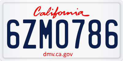 CA license plate 6ZMO786