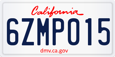 CA license plate 6ZMP015