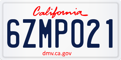 CA license plate 6ZMP021