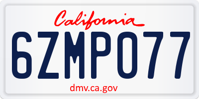 CA license plate 6ZMP077