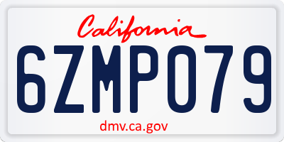 CA license plate 6ZMP079