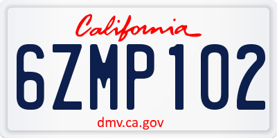 CA license plate 6ZMP102