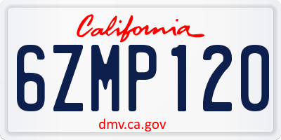 CA license plate 6ZMP120