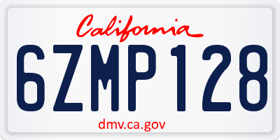 CA license plate 6ZMP128